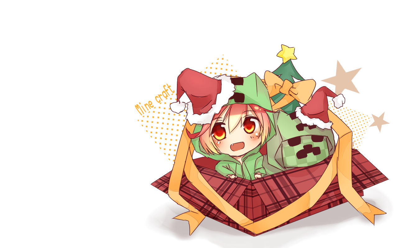 Anthropomorphism Blush Chibi Christmas Creeper Fang - Minecraft Creeper Anime , HD Wallpaper & Backgrounds