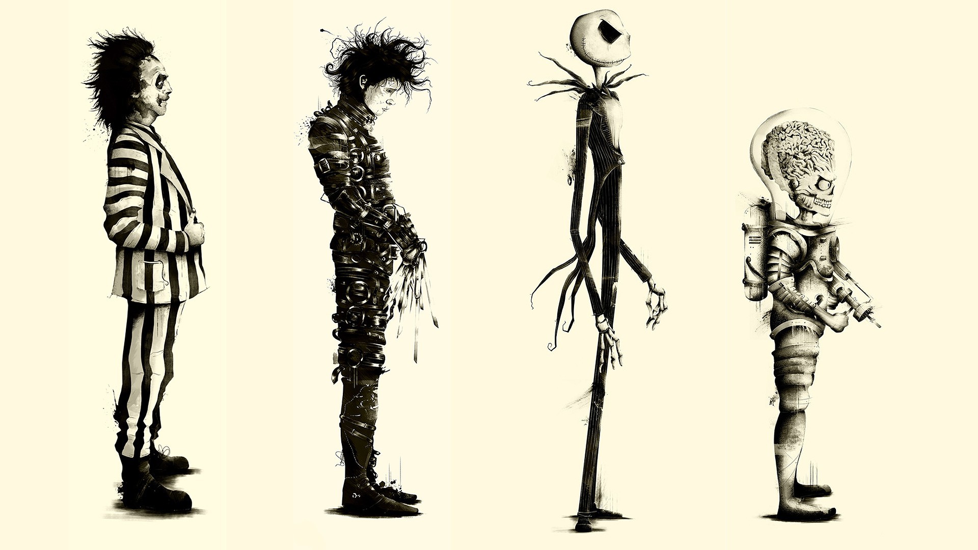 Tim Burton, Movies, Beetlejuice, Fan Art, Edward Scissorhands, - Beetlejuice Jack Skellington Edward Scissorhands , HD Wallpaper & Backgrounds