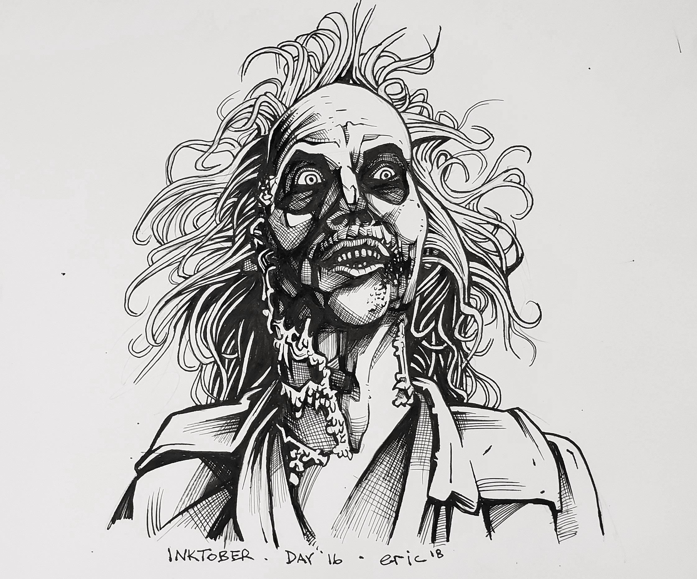 Beetlejuice Beetlejuice Inktober Day Fountain - Beetlejuice Sketch , HD Wallpaper & Backgrounds