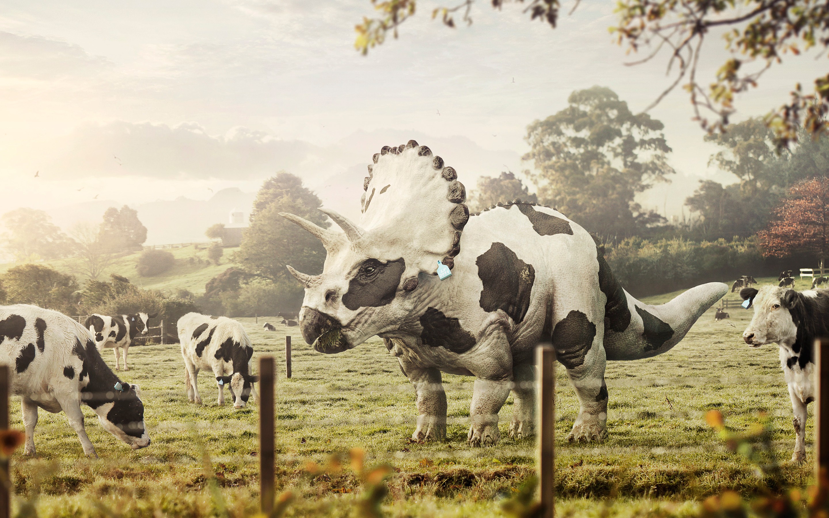 #abduzeedo, #farm, #dinosaurs, #cow, #digital Art, - Cow Dinosaur , HD Wallpaper & Backgrounds