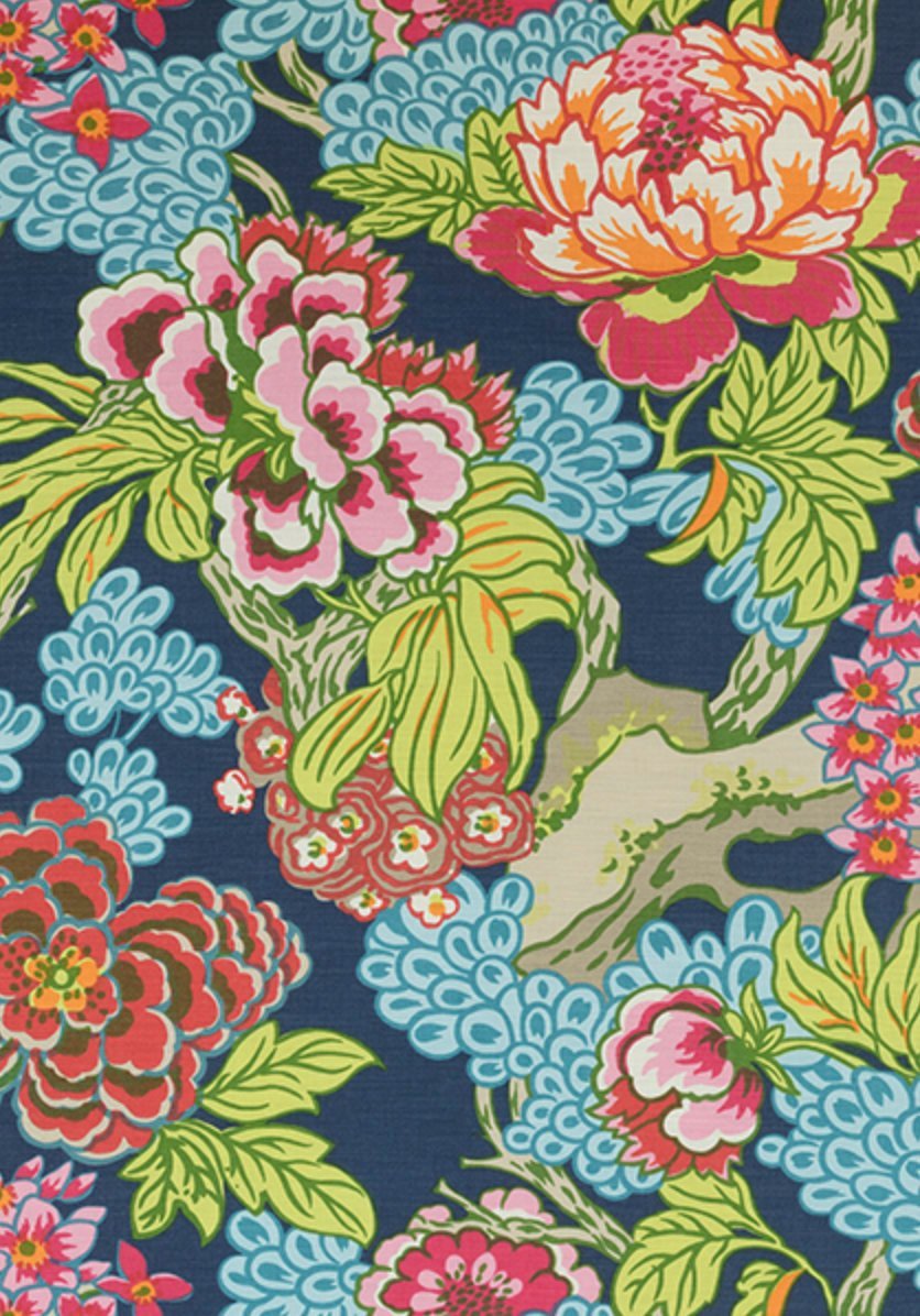 Thibaut Wallpaper Honshu Wallpaper Large Floral Wallpaper - Green And Blue Floral , HD Wallpaper & Backgrounds