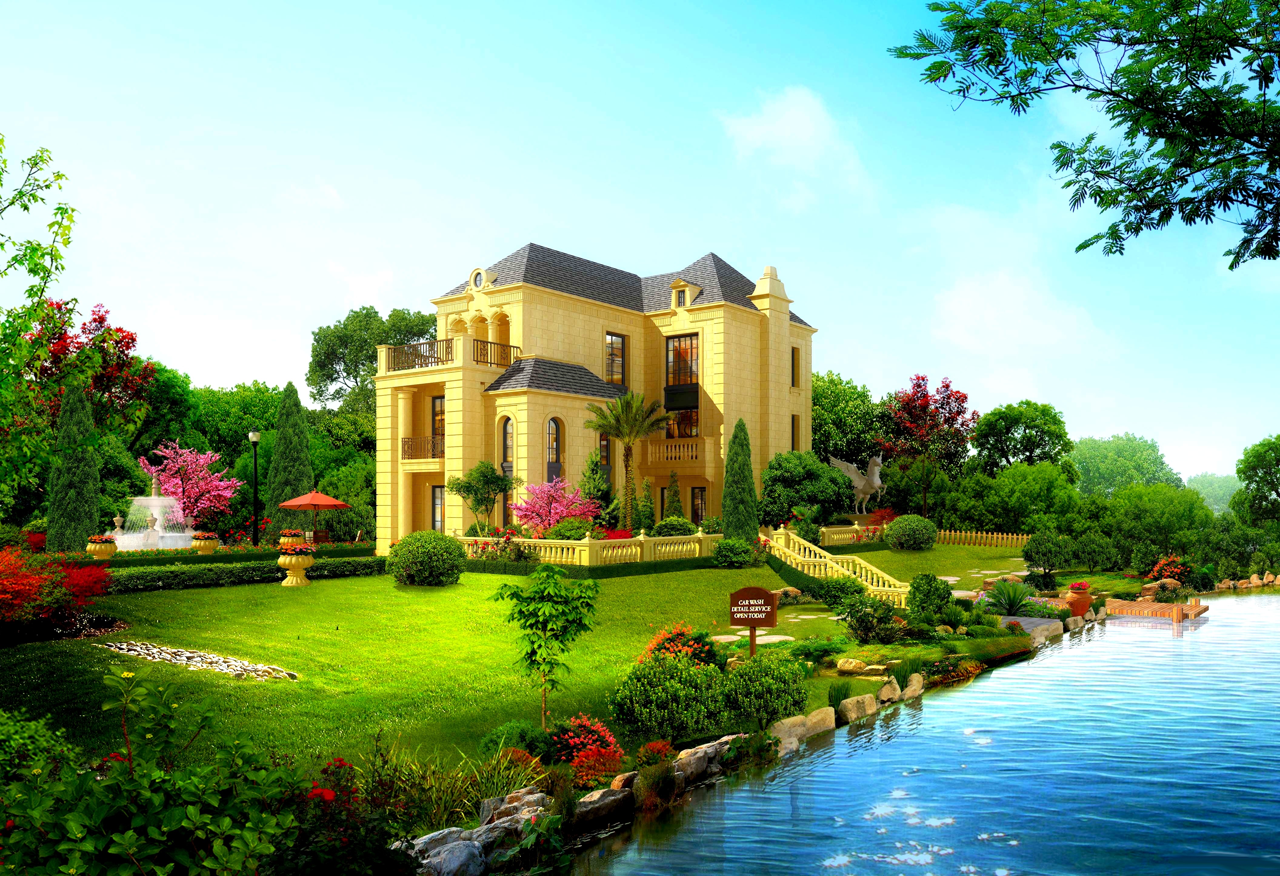 Beautiful House Wallpaper - Beautiful House With Garden , HD Wallpaper & Backgrounds