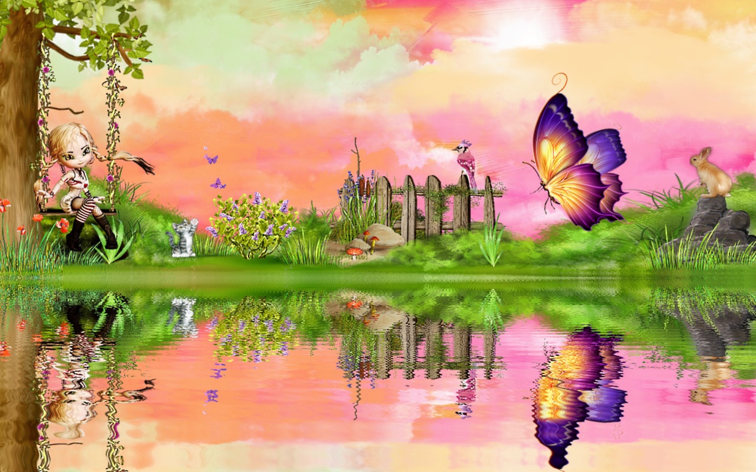 Cute Springtime Wallpaper - Beautiful Drawing Of Nature , HD Wallpaper & Backgrounds