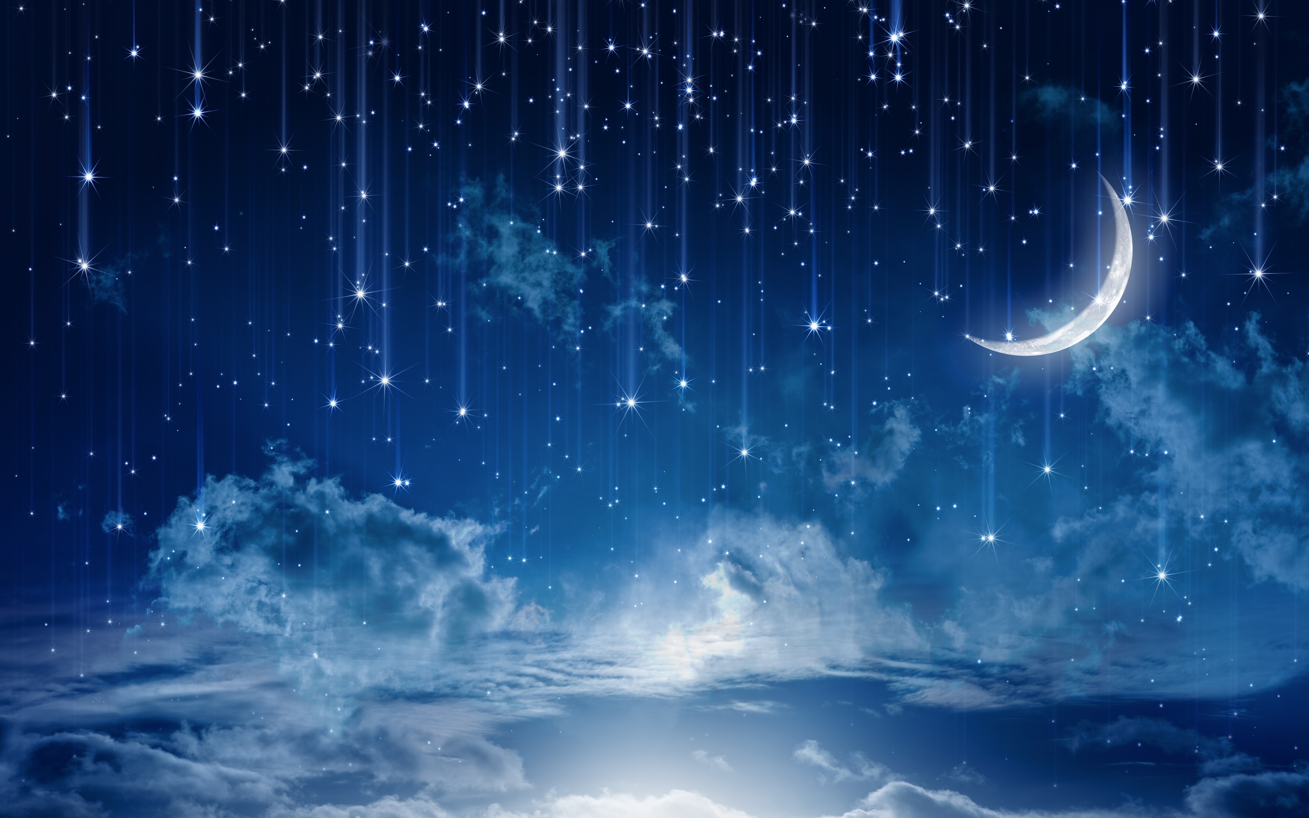 Falling Stars And Moon , HD Wallpaper & Backgrounds