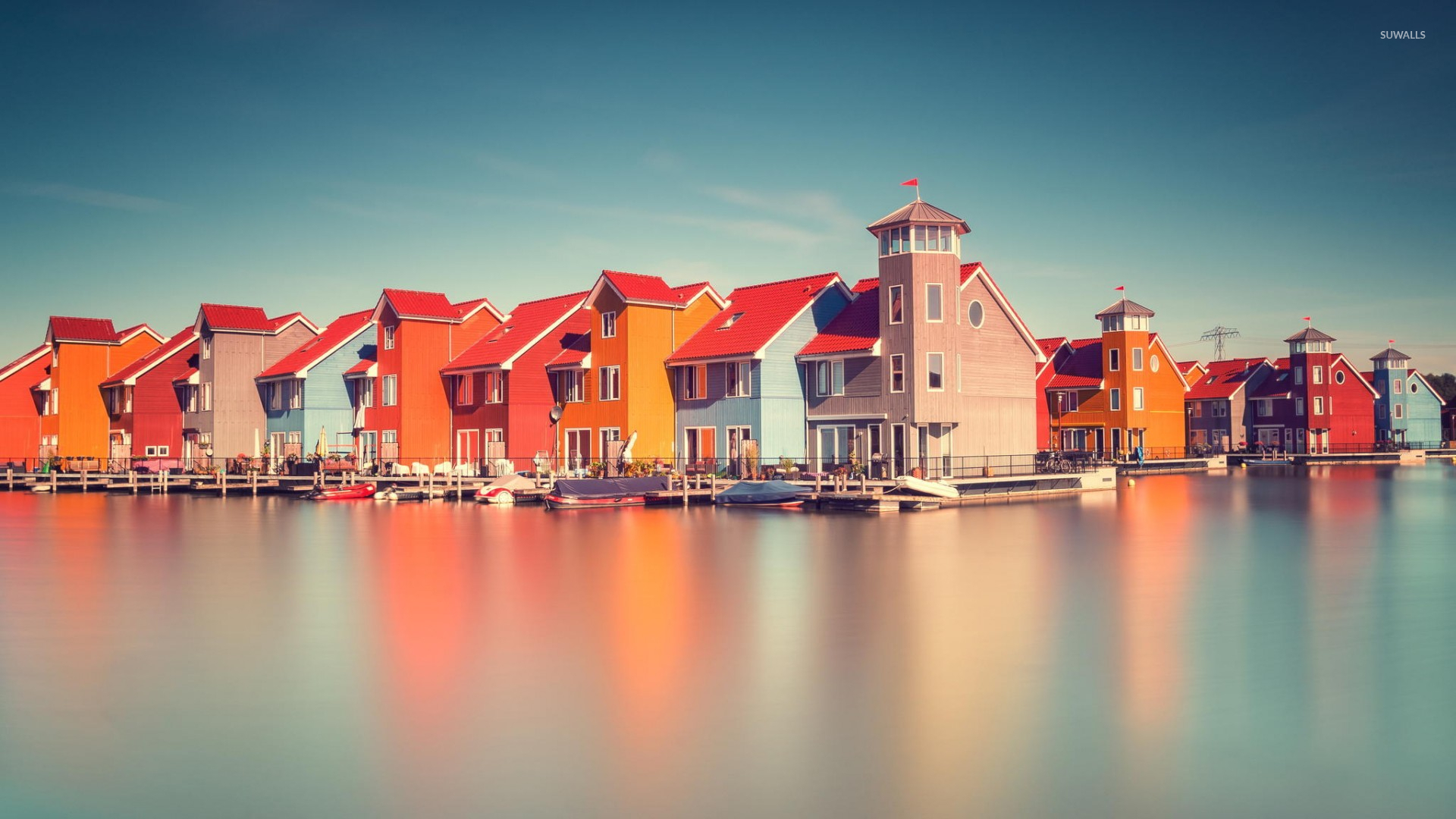 Colorful Houses On The River Side Wallpaper - Netherlands , HD Wallpaper & Backgrounds
