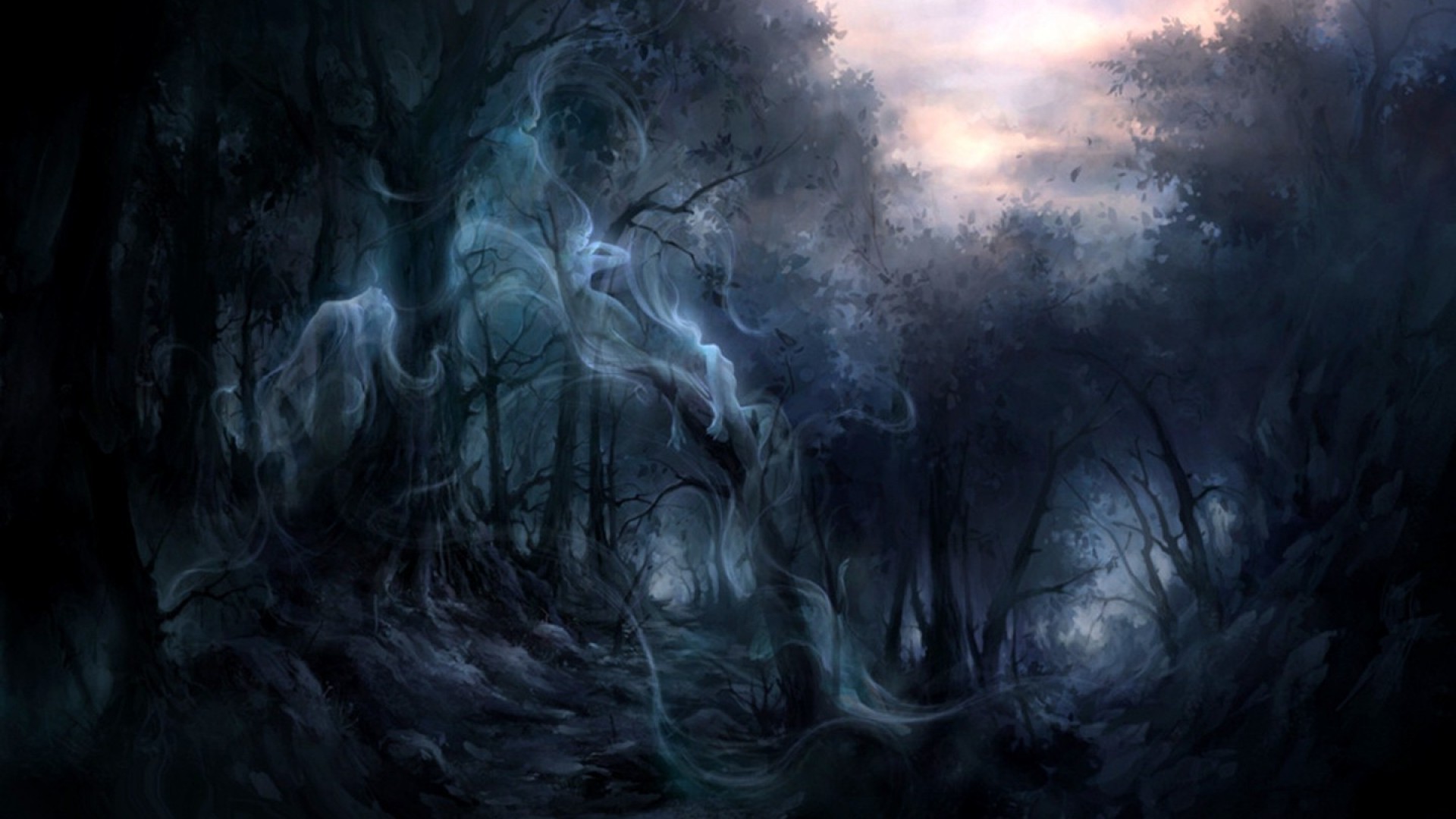 Dark Enchanted Forest Ghost Full Screen Wallpaper - Enchanted Forest