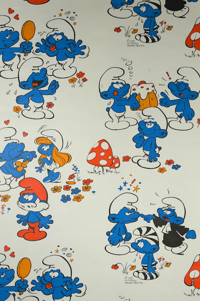 Original Vintage Kids Wallpaper Smurfs Wallpaper Signed - Smurfs Wrapping Paper , HD Wallpaper & Backgrounds