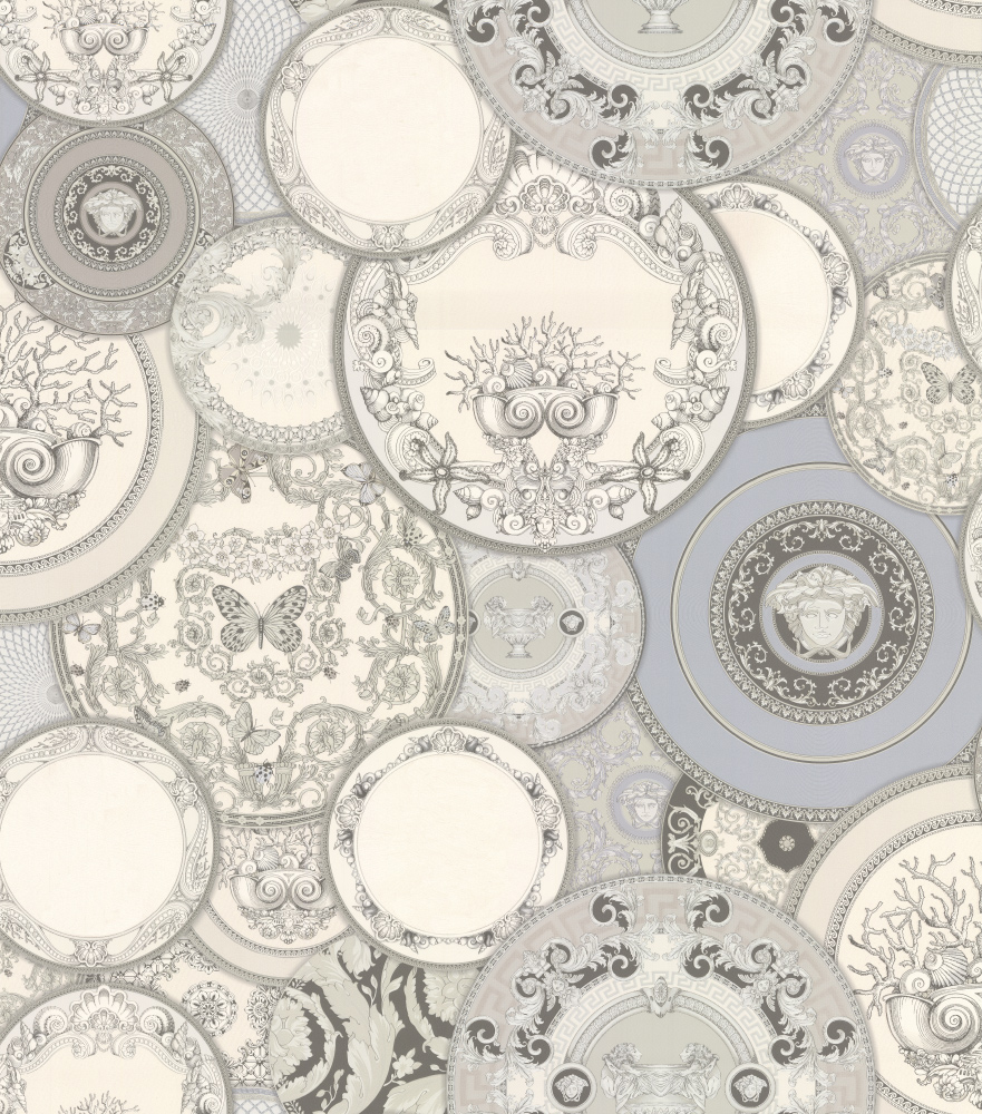 Versace Decorative Plates Silver Grey Wallpaper - Versace Tapete , HD Wallpaper & Backgrounds
