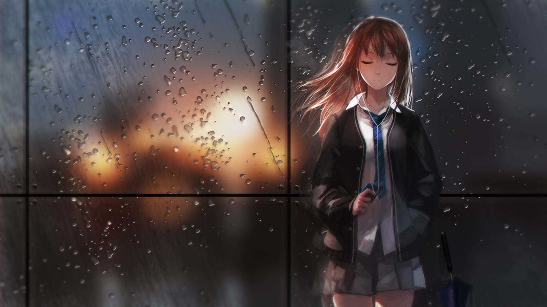 Wallpaper Girl, Anime, Rain, Glass, Light, Schoolgirl - Myth & Roid Frozen Rain , HD Wallpaper & Backgrounds