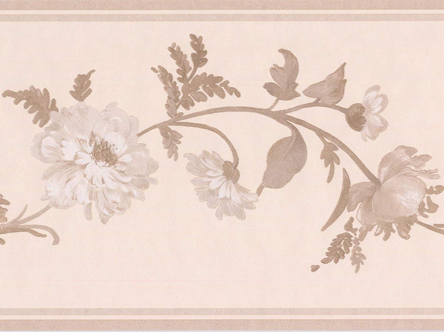 White Flowers On Grey Vine Ivory Floral Wallpaper Border - Motif , HD Wallpaper & Backgrounds