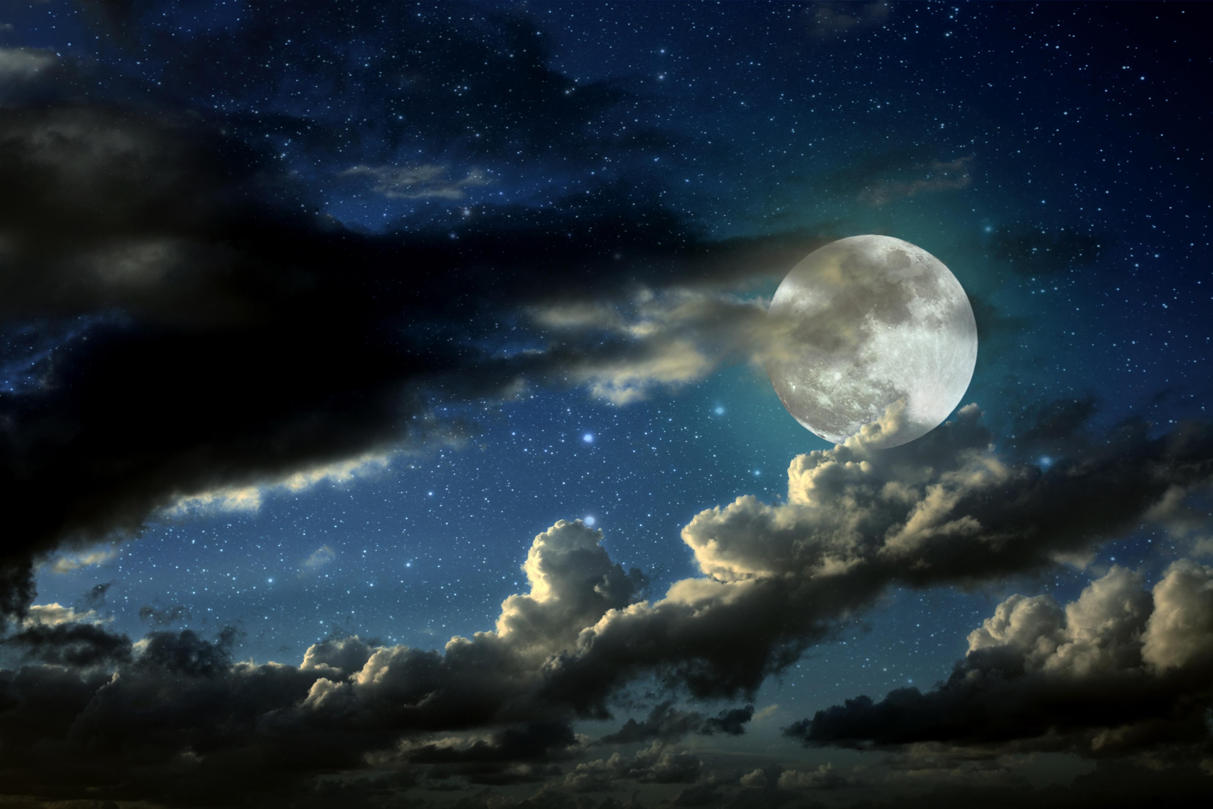 Dark - Moon Stars And Clouds , HD Wallpaper & Backgrounds