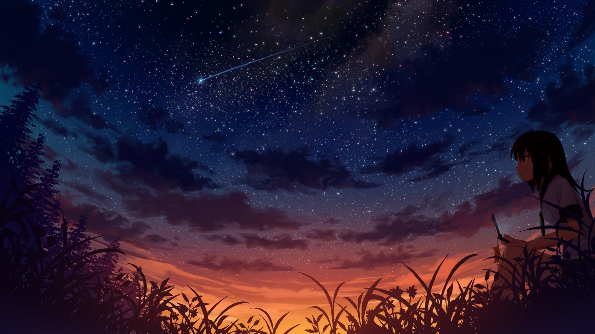 Scenery Wallpaper 1920ã 1080 51395 Anime Scenery - Starry Sky Wallpaper Anime , HD Wallpaper & Backgrounds