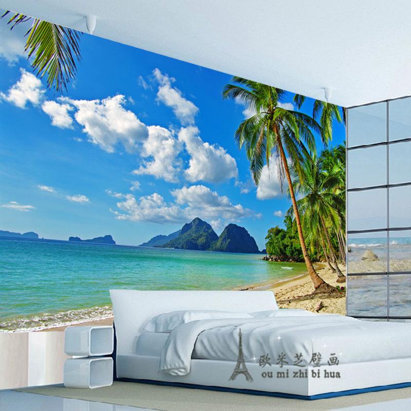 Wholesale Blue Sky Palm Beach Wallpaper Bedroom Living - Beach Wallpaper For Walls , HD Wallpaper & Backgrounds