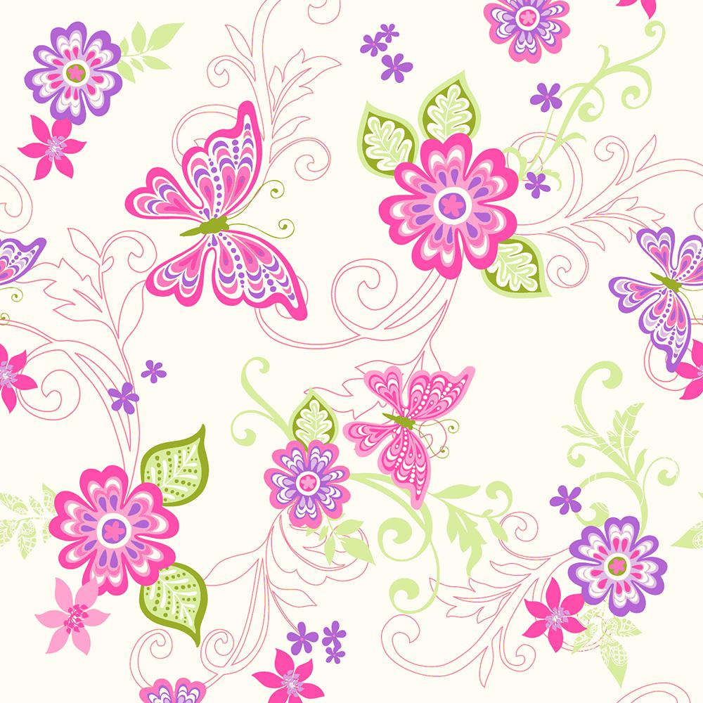Chesapeake Paisley Pink Butterfly Flower Scroll Wallpaper - Border Flowers And Butterflies , HD Wallpaper & Backgrounds