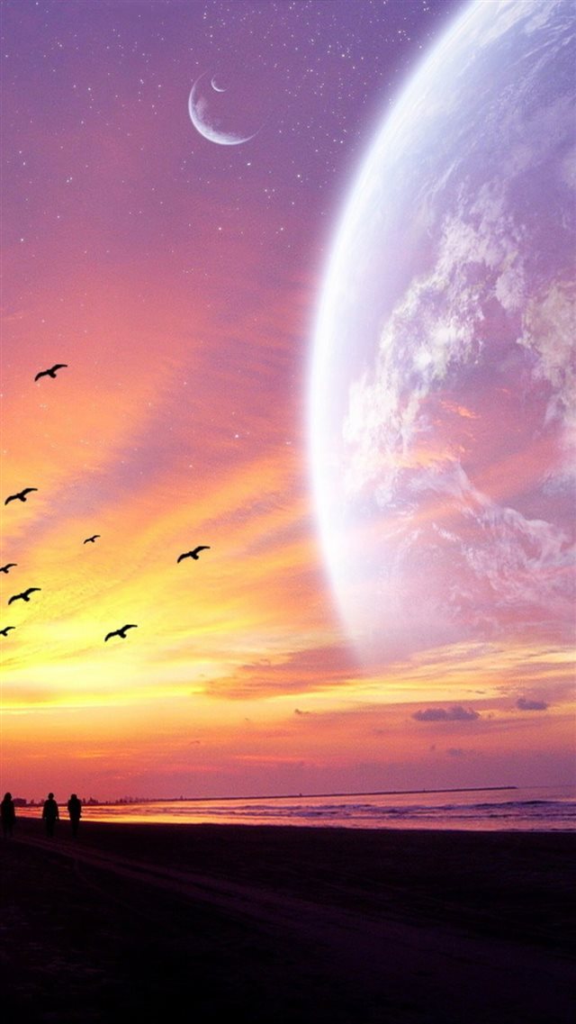 Spectacular Sunset Starry Outer Space Scene Sea Beach - Sunset Beach Wallpaper Iphone 6 , HD Wallpaper & Backgrounds
