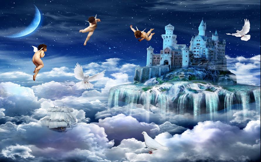 Menyesuaikan 3d Mural Malaikat Surga Wallpaper Gulungan - Heaven Background , HD Wallpaper & Backgrounds