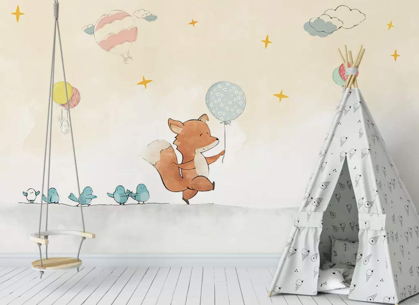 Murwall Kids Wallpaper Mr Fox Wall Mural Nursery Wall - World Map For Playroom , HD Wallpaper & Backgrounds