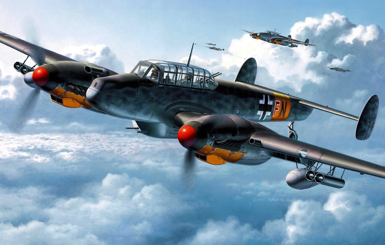 Photo Wallpaper The Sky, Fighters, Aircraft, Messerschmitt, - Bf 110 , HD Wallpaper & Backgrounds