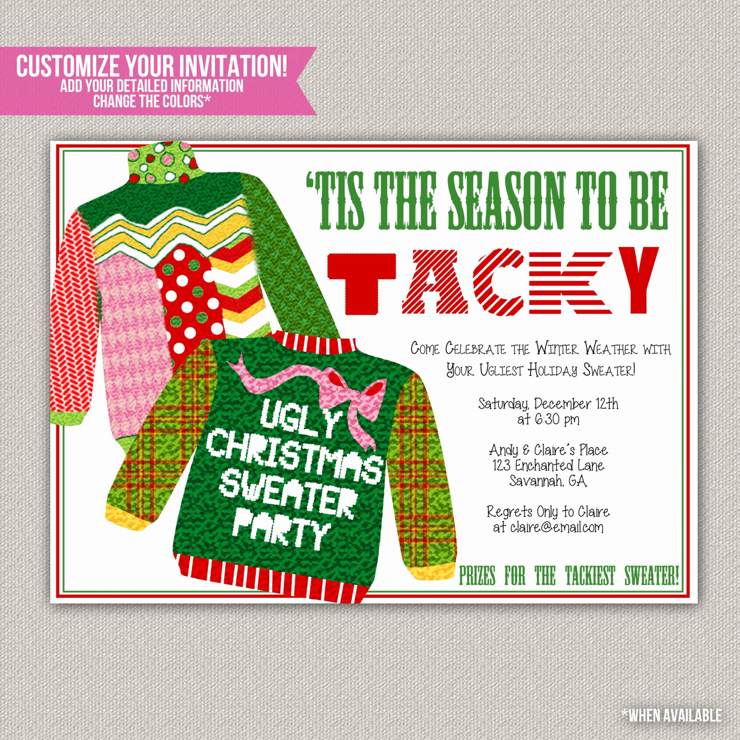 Free Printable Ugly Christmas Sweater Party Invitations - Holiday Sweater Party Invitation Wording , HD Wallpaper & Backgrounds