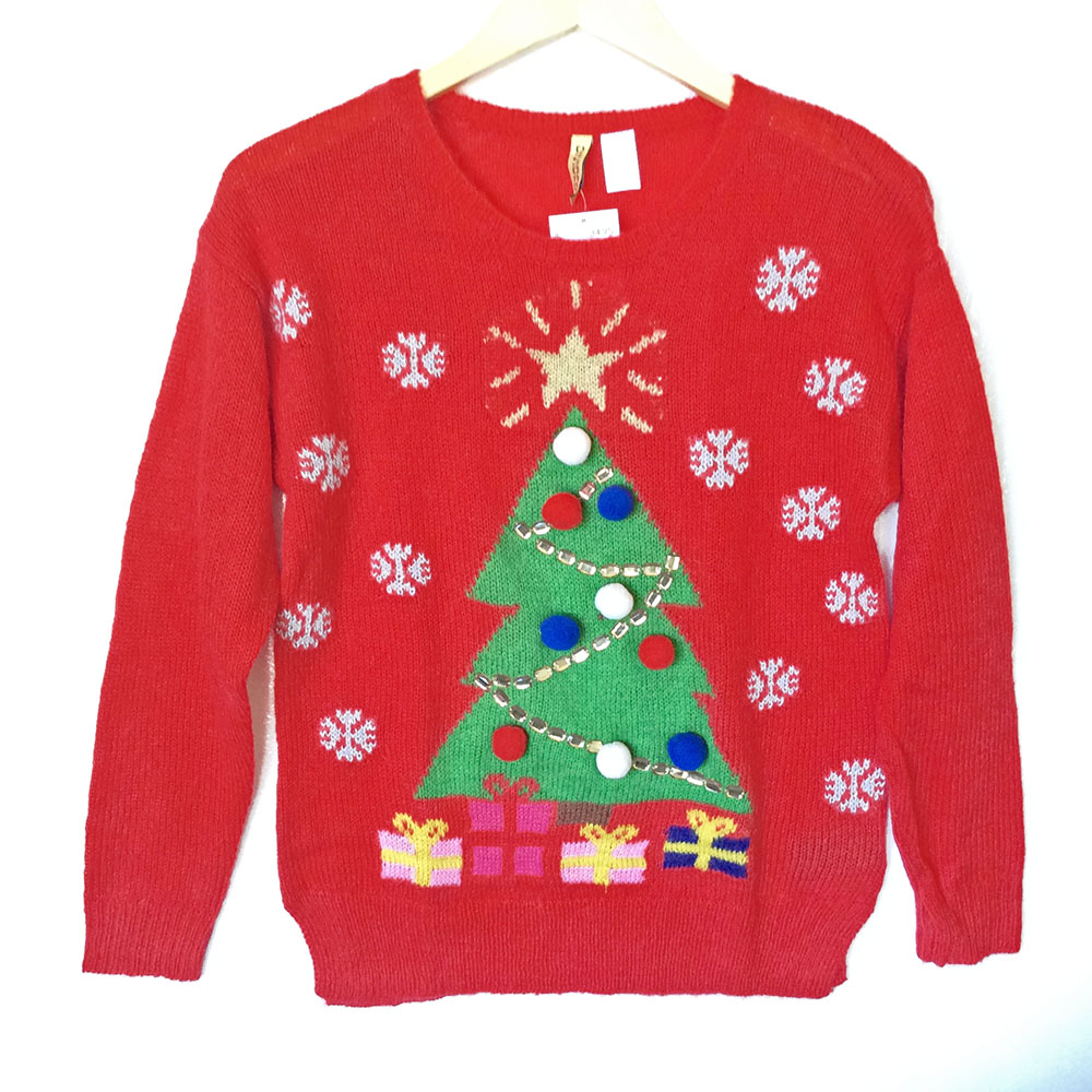 Hm Christmas Tree Red Tacky Ugly Sweater - Red Sweater Christmas Tree , HD Wallpaper & Backgrounds