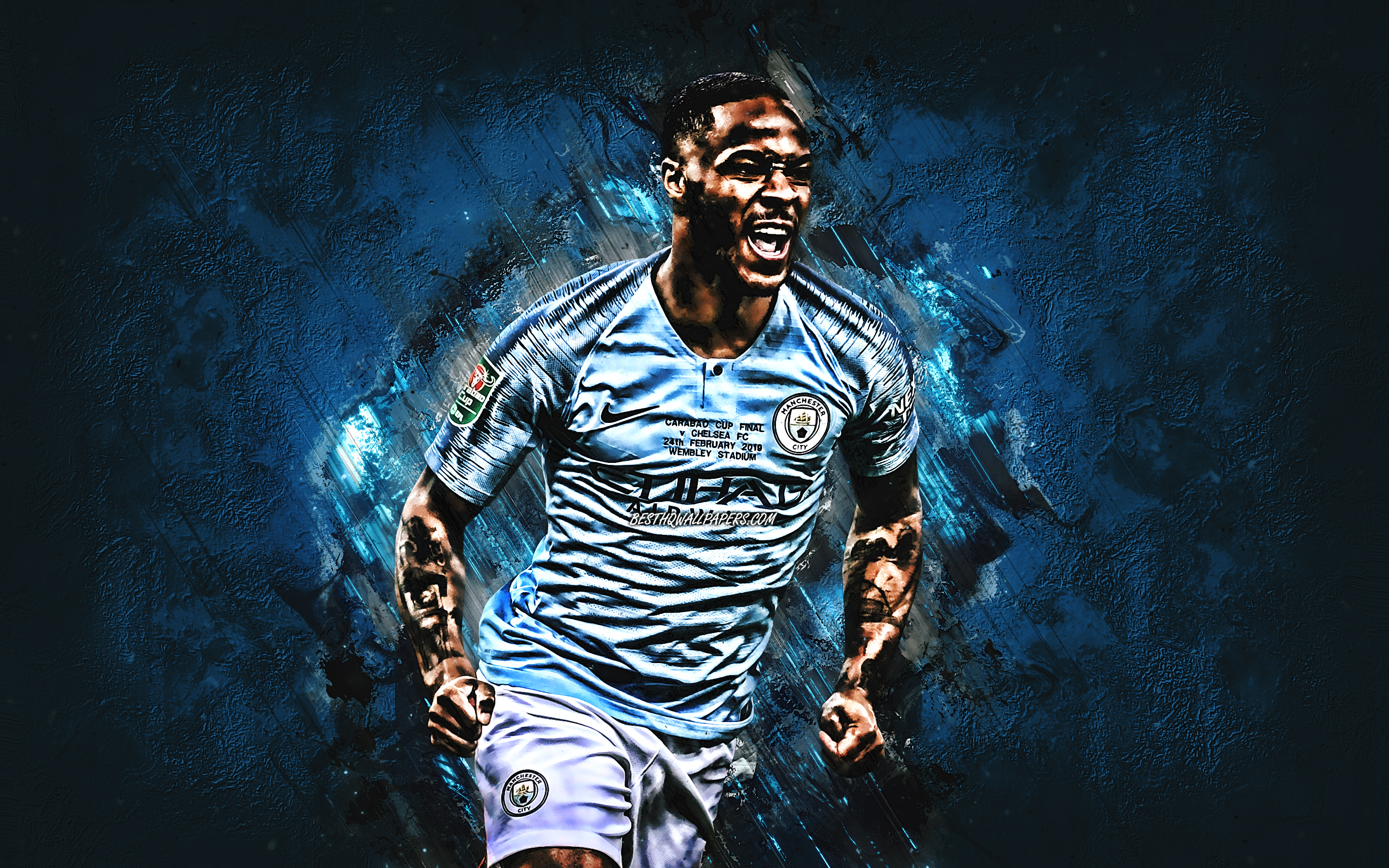 Raheem Sterling, Grunge, Manchester City Fc, 2019, - Raheem Sterling Wallpaper Man City , HD Wallpaper & Backgrounds