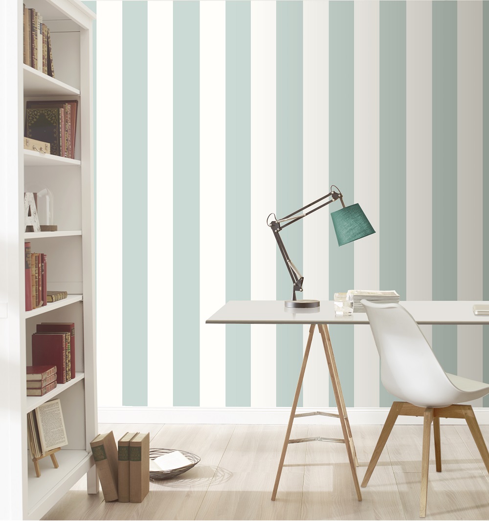 Rasch White And Duck Egg Stripe Wallpaper Duck Egg Grey