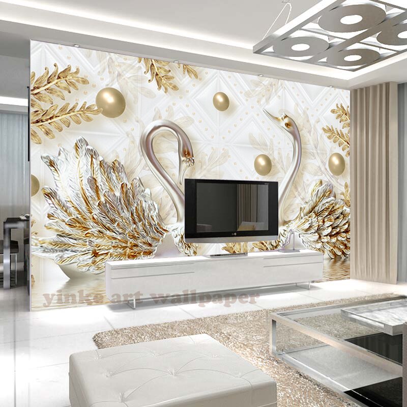 Classic Luxury Platinum Embossed Swan 3d Wallpaper - Feather Wallpaper For Bedroom , HD Wallpaper & Backgrounds
