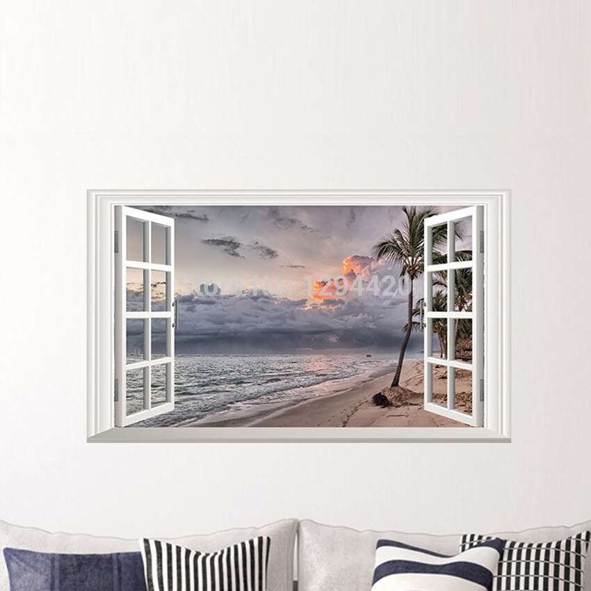 120*70cm Sea View Wallpaper Stormy Beach Landscape - Beach Stickers On Bedroom , HD Wallpaper & Backgrounds