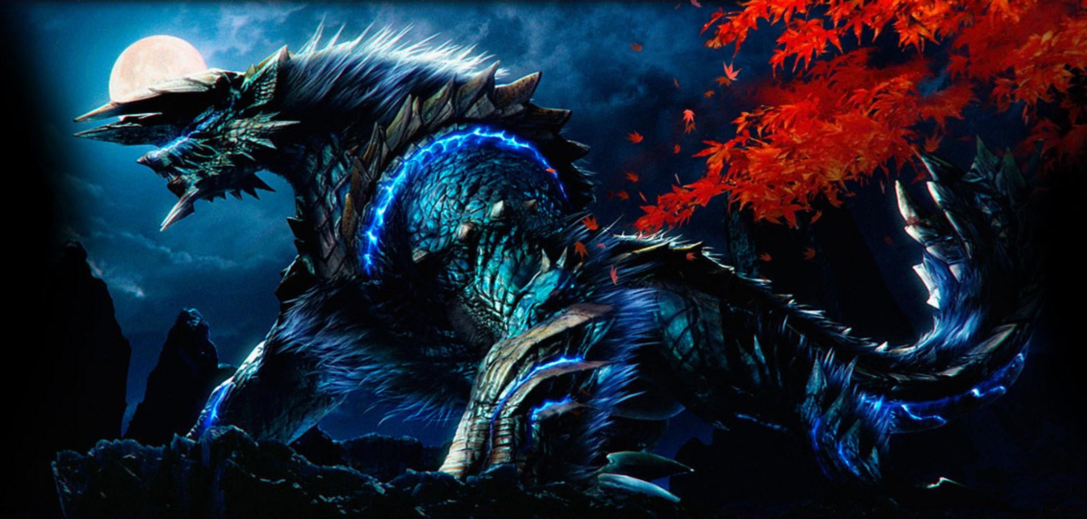 Blue Armored Animal Character Digital Wallpaper, Monster - Lightning Monster Hunter Dragon , HD Wallpaper & Backgrounds