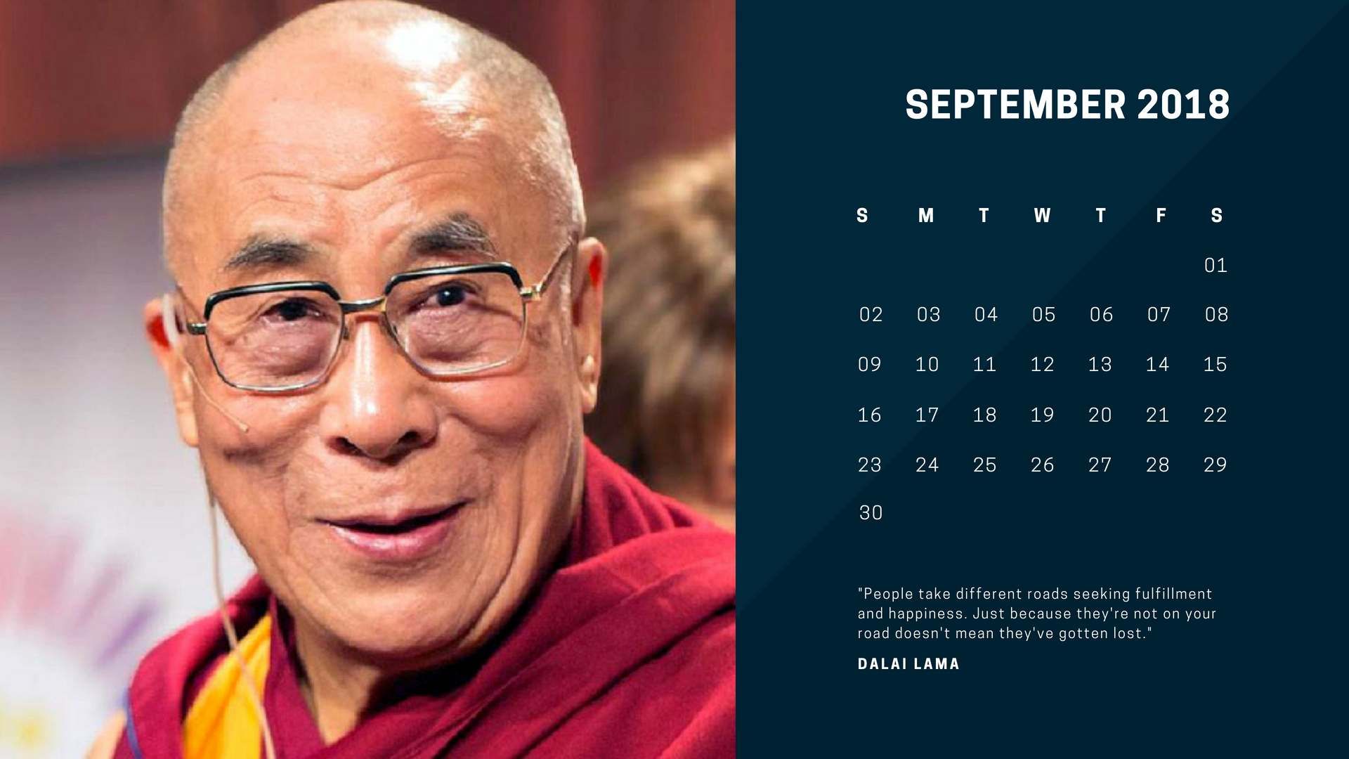 Verrassend September 2018 Calendar Wallpaper Dalai Lama - Mercedes Quote CO-91