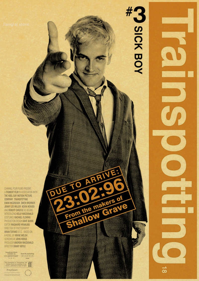 Retro Movie Poster Trainspotting Kraft Paper Stickers - Sick Boy Trainspotting Poster , HD Wallpaper & Backgrounds