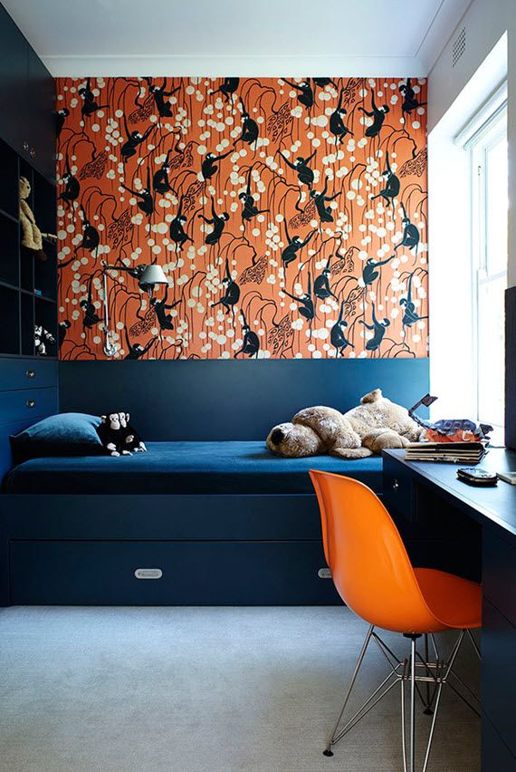 Vibrant Deco Monkey Wallpaper Cool Blue Bedding - Complementary Colour Scheme Interior Design , HD Wallpaper & Backgrounds