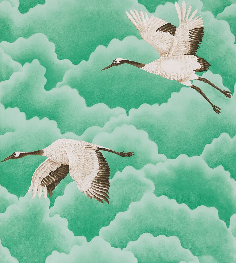 Harlequin Cranes In Flight Emerald Wallpaper - Harlequin Cranes In Flight , HD Wallpaper & Backgrounds