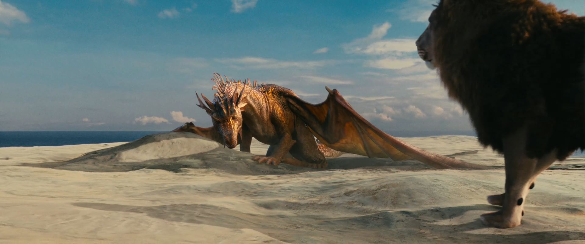 Aslan And The Dragon From Chronicles Of Narnia Voyage - Voyage Of The Dawn Treader Dragon , HD Wallpaper & Backgrounds