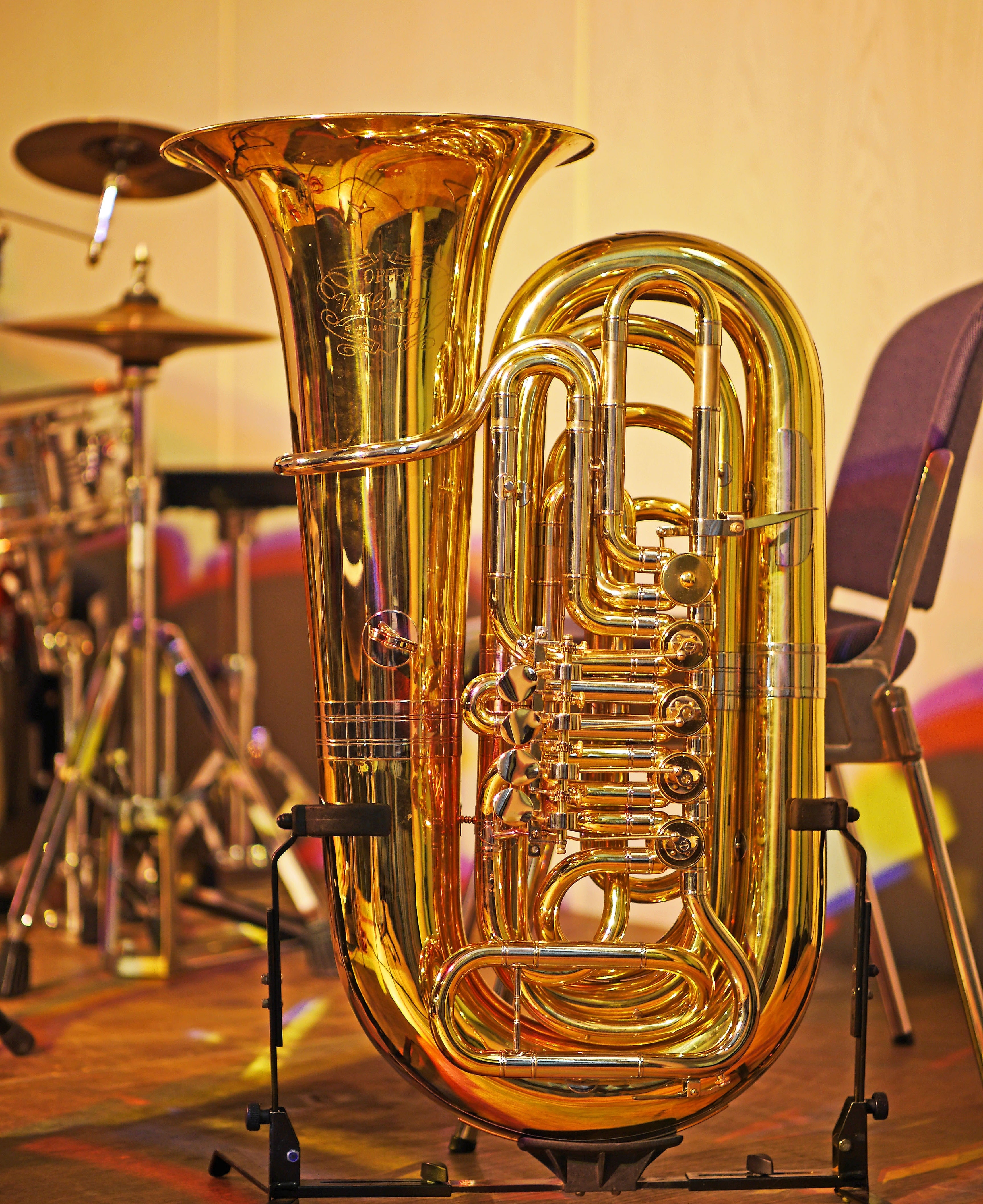 Drums, Tuba, Jazz, Break, Session, Band, Gold Colored, Cobre