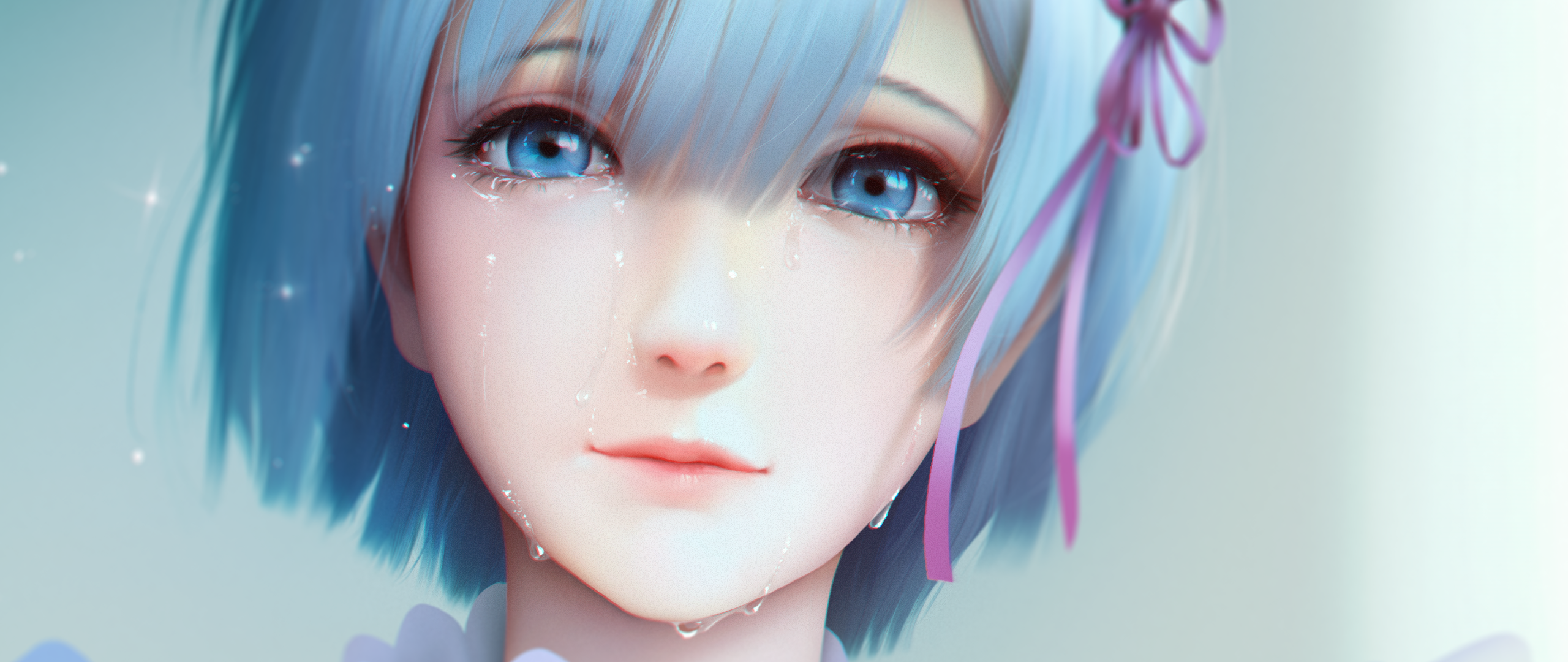 Wallpaper Sad Rem, Re - Anime Girl With Short Blue Hair , HD Wallpaper & Backgrounds