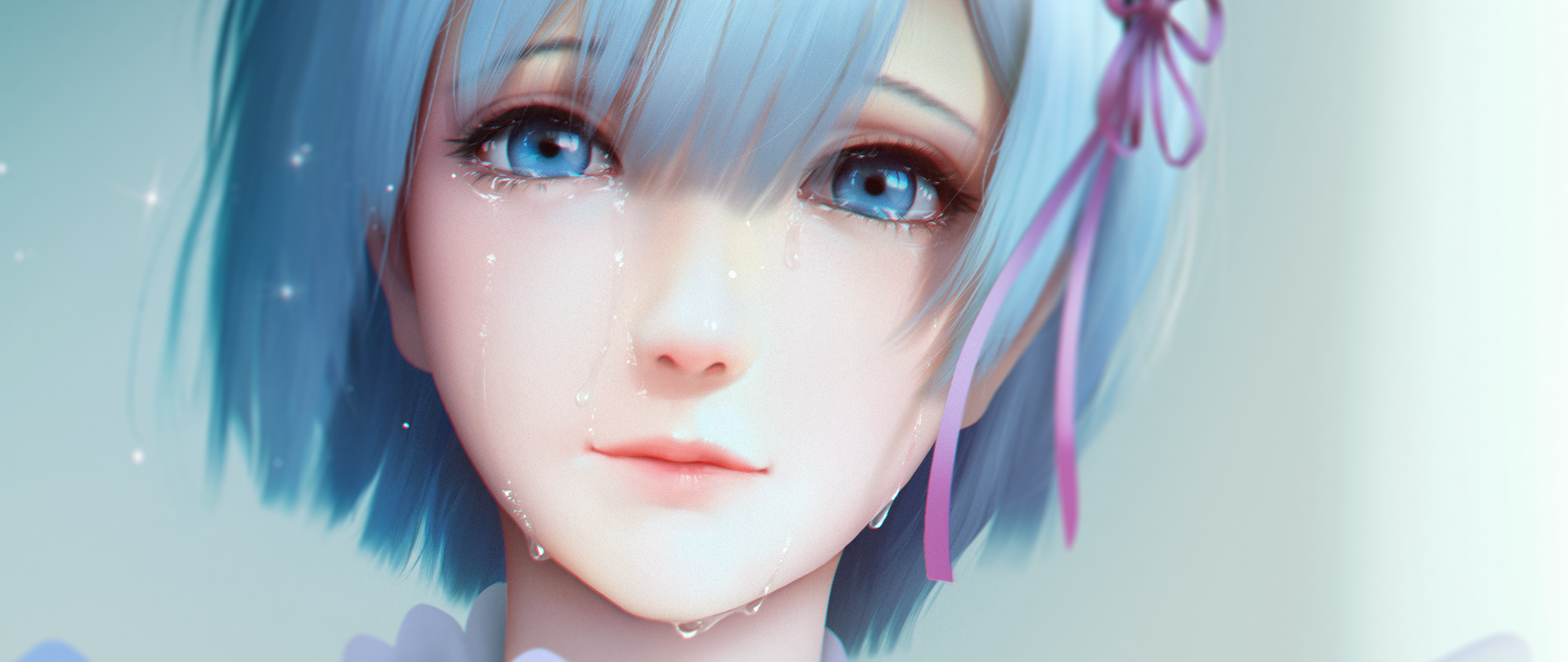 Wallpaper Sad Rem Re Anime Girl With Short Blue Hair 1528510