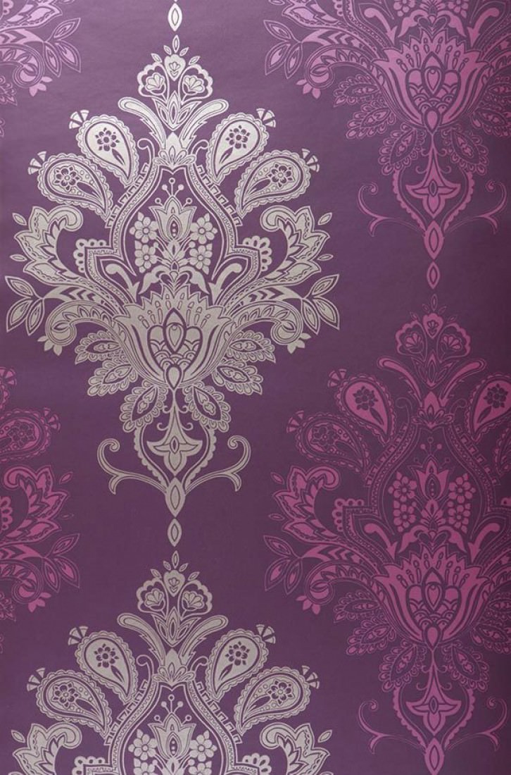 Wallpaper Vasuki Shimmering Baroque Damask Dark Violet - Silver And Purple Iphone , HD Wallpaper & Backgrounds
