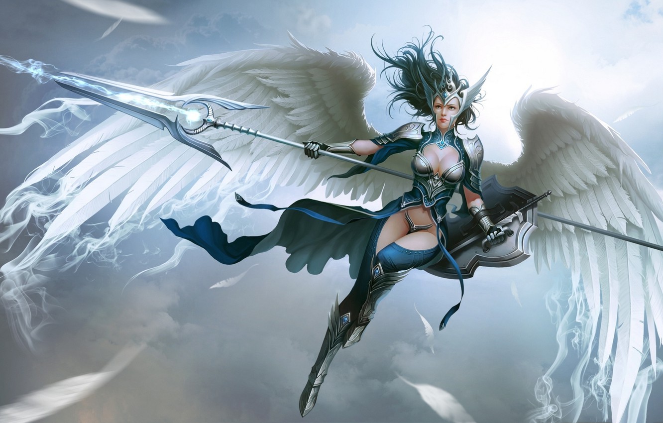 Photo Wallpaper Girl, Fantasy, Sky, Art, Style, Warrior, - Warrior Angel Fantasy Art , HD Wallpaper & Backgrounds