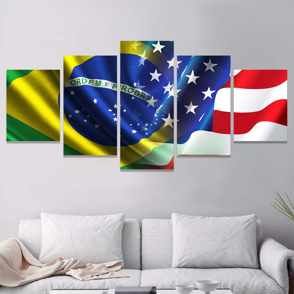 Quadro Decorativo 5 Telas Master Bandeira Brasil E - Half Face Buddha Painting , HD Wallpaper & Backgrounds