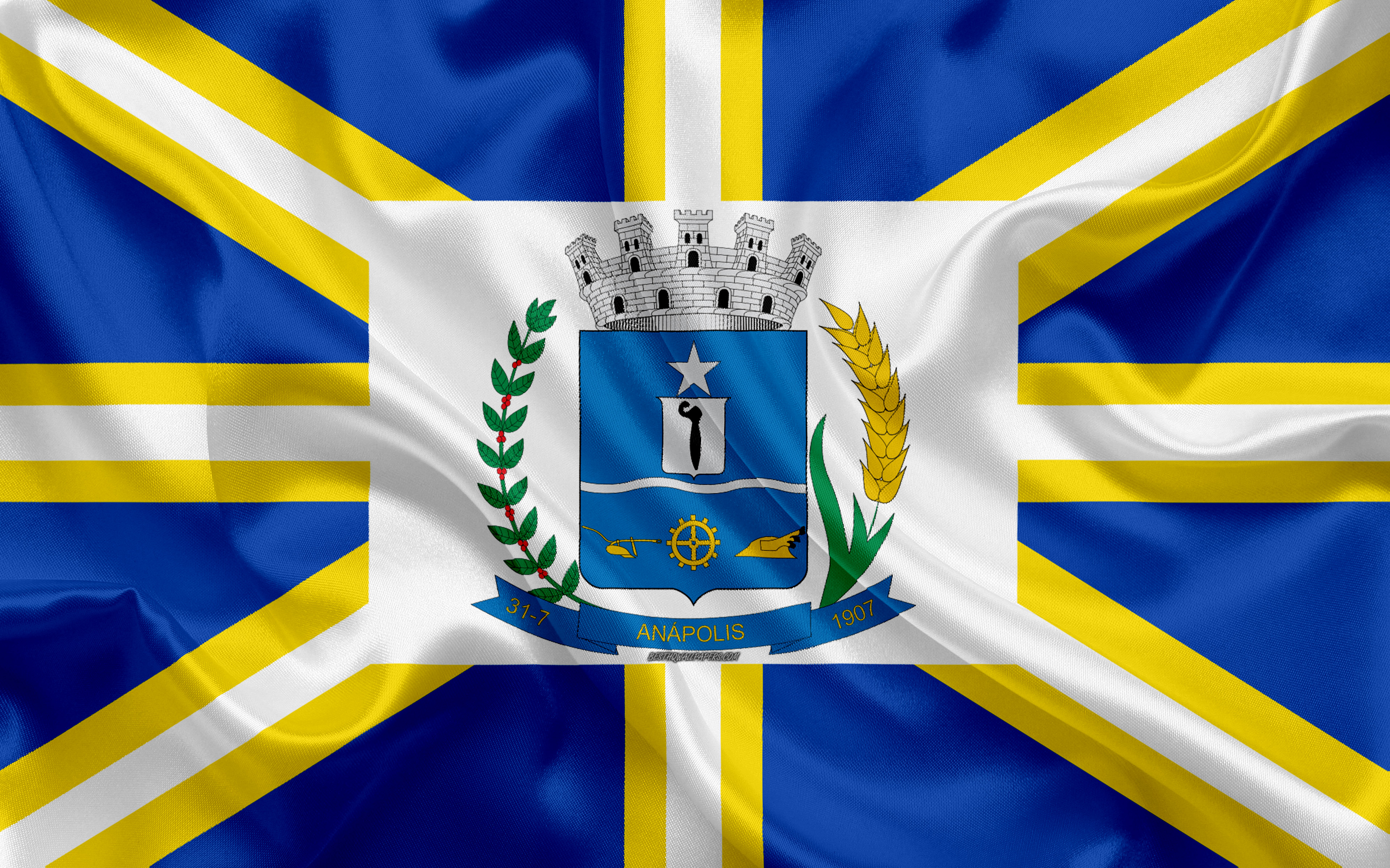 Bandeira De Anápolis, 4k, Textura De Seda, Cidade Brasileira, - Crest , HD Wallpaper & Backgrounds