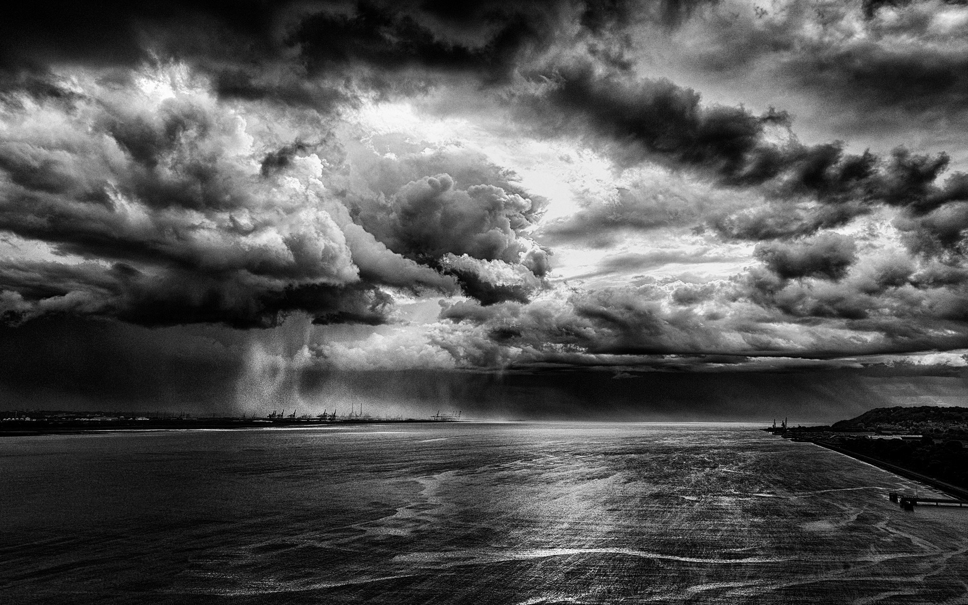 Naturlandschaft Sturm Regen Monochrom Wolken Fluss - Storm Rain , HD Wallpaper & Backgrounds
