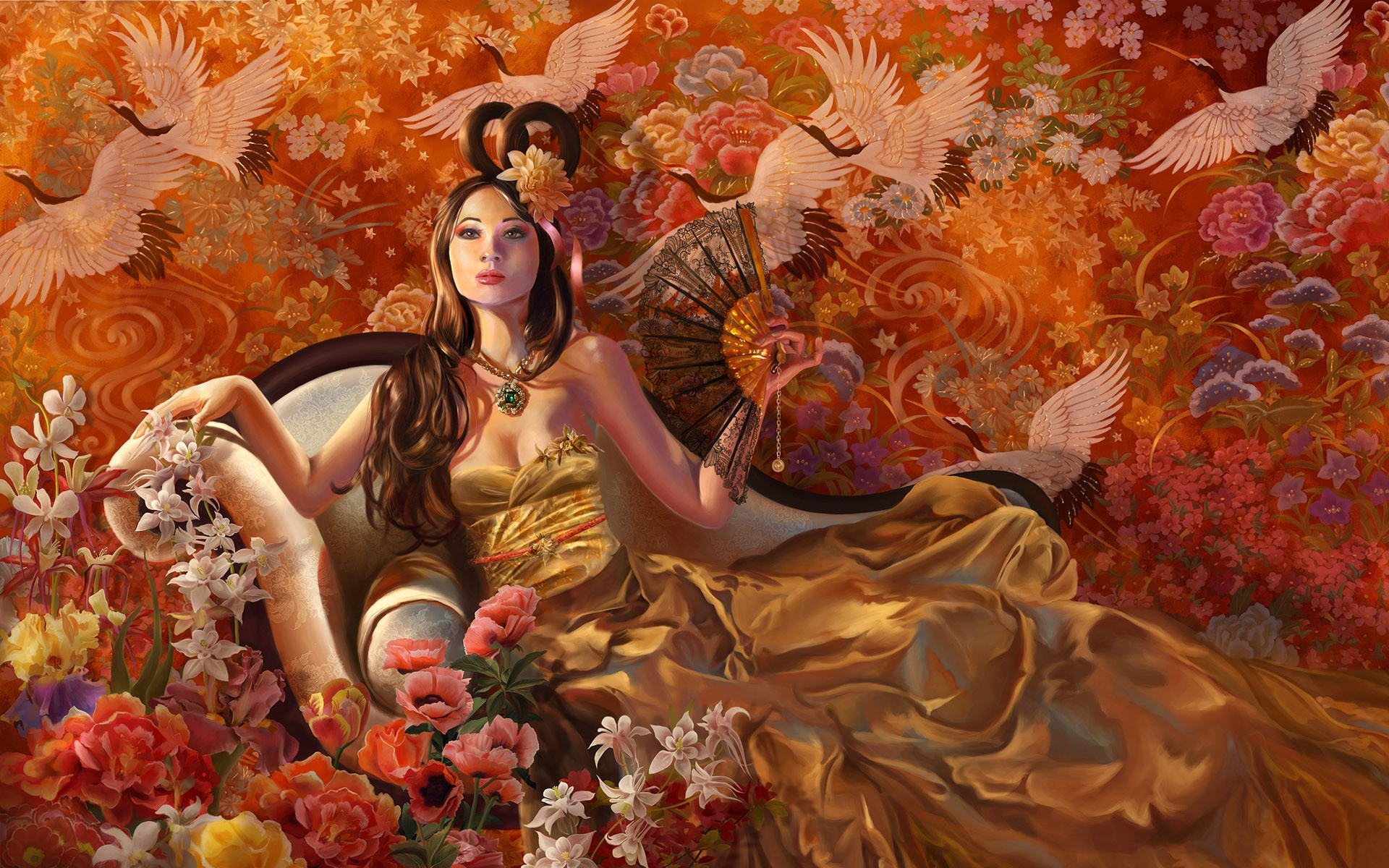 Geisha Relaxing Wallpaper - Фэнтези Девушка Осень , HD Wallpaper & Backgrounds