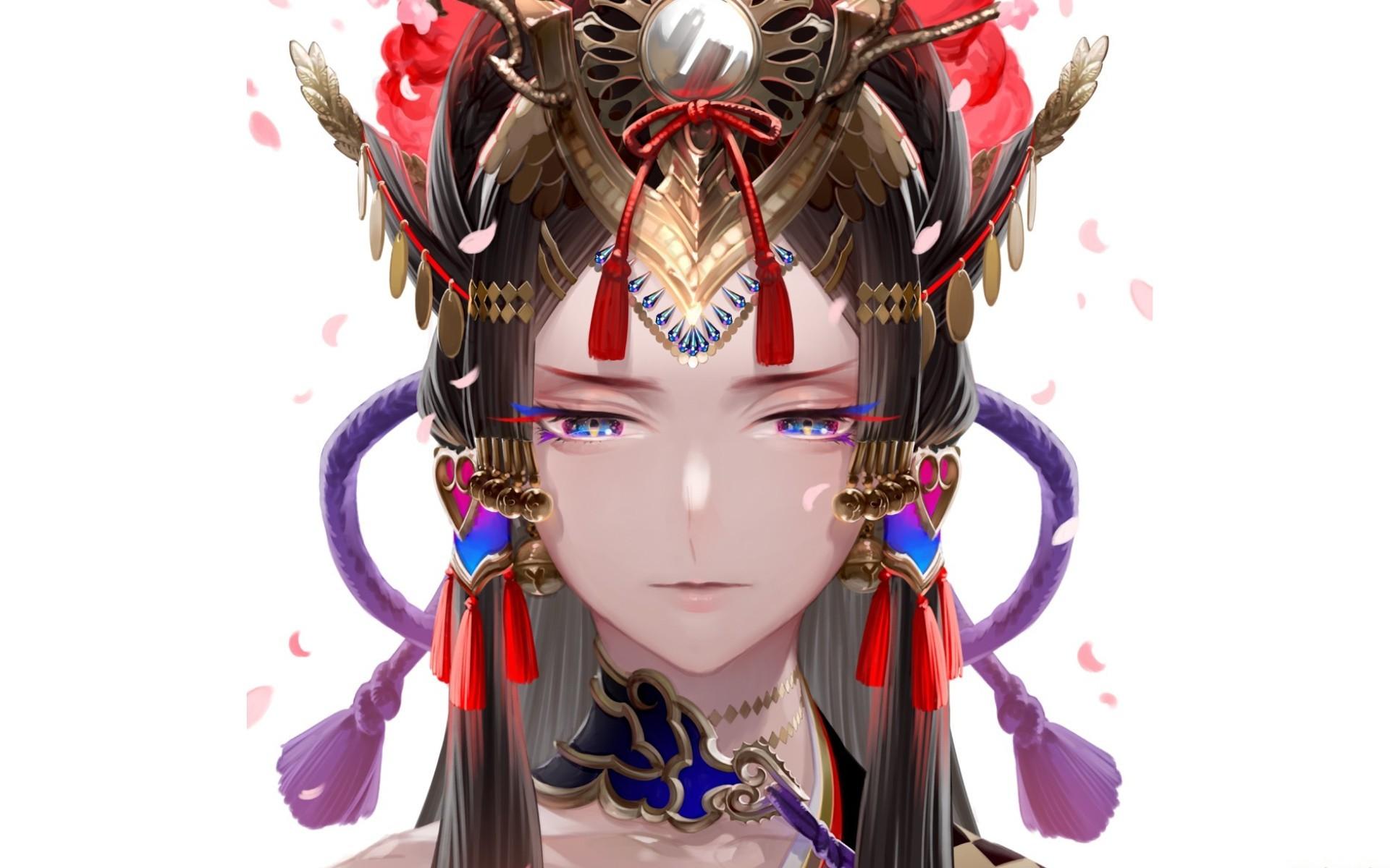 Sad Geisha With A Colorful Hat - Anime Girl Hair Rainbow , HD Wallpaper & Backgrounds