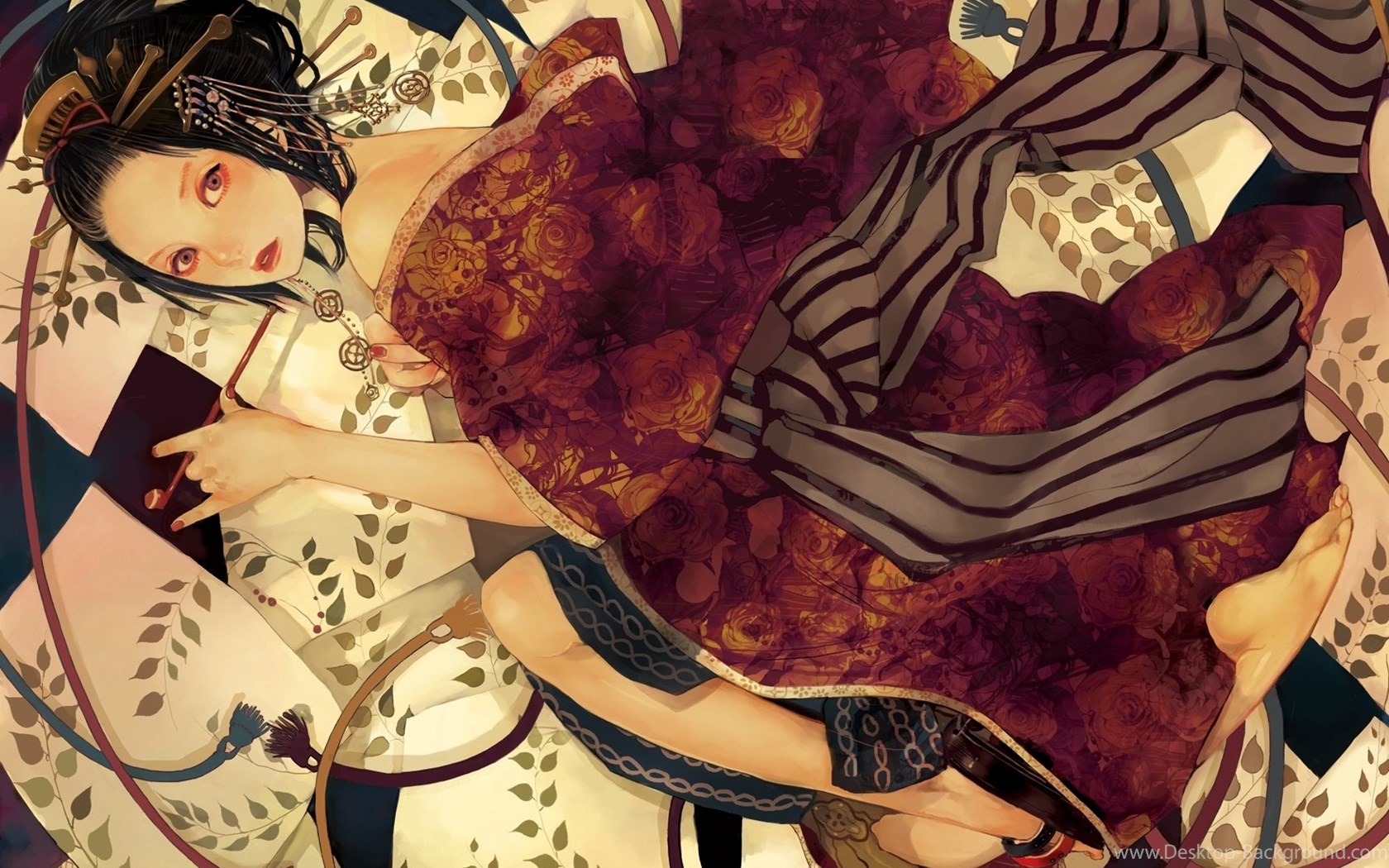 Widescreen - Anime Geisha Girls , HD Wallpaper & Backgrounds