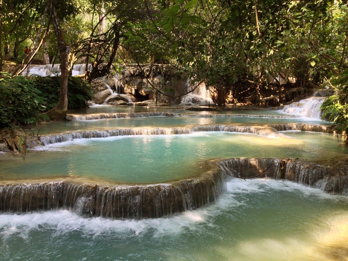 Kuang Si Falls Laos Cool River Nature Waterfall Wallpaper - Kuang Si Falls , HD Wallpaper & Backgrounds