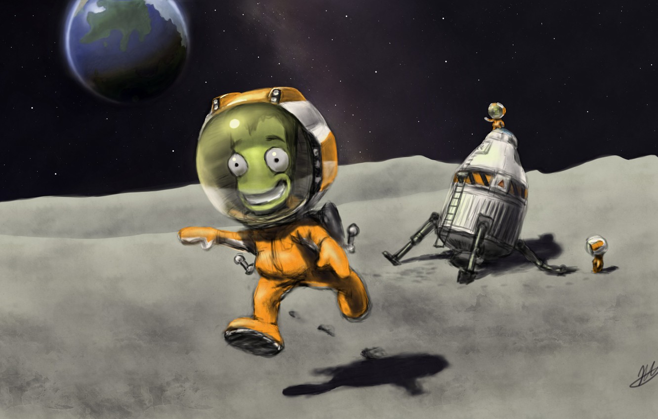 Photo Wallpaper Space, Moon, Art, Kerbal Space Program - Kerbal Space Program Обои , HD Wallpaper & Backgrounds