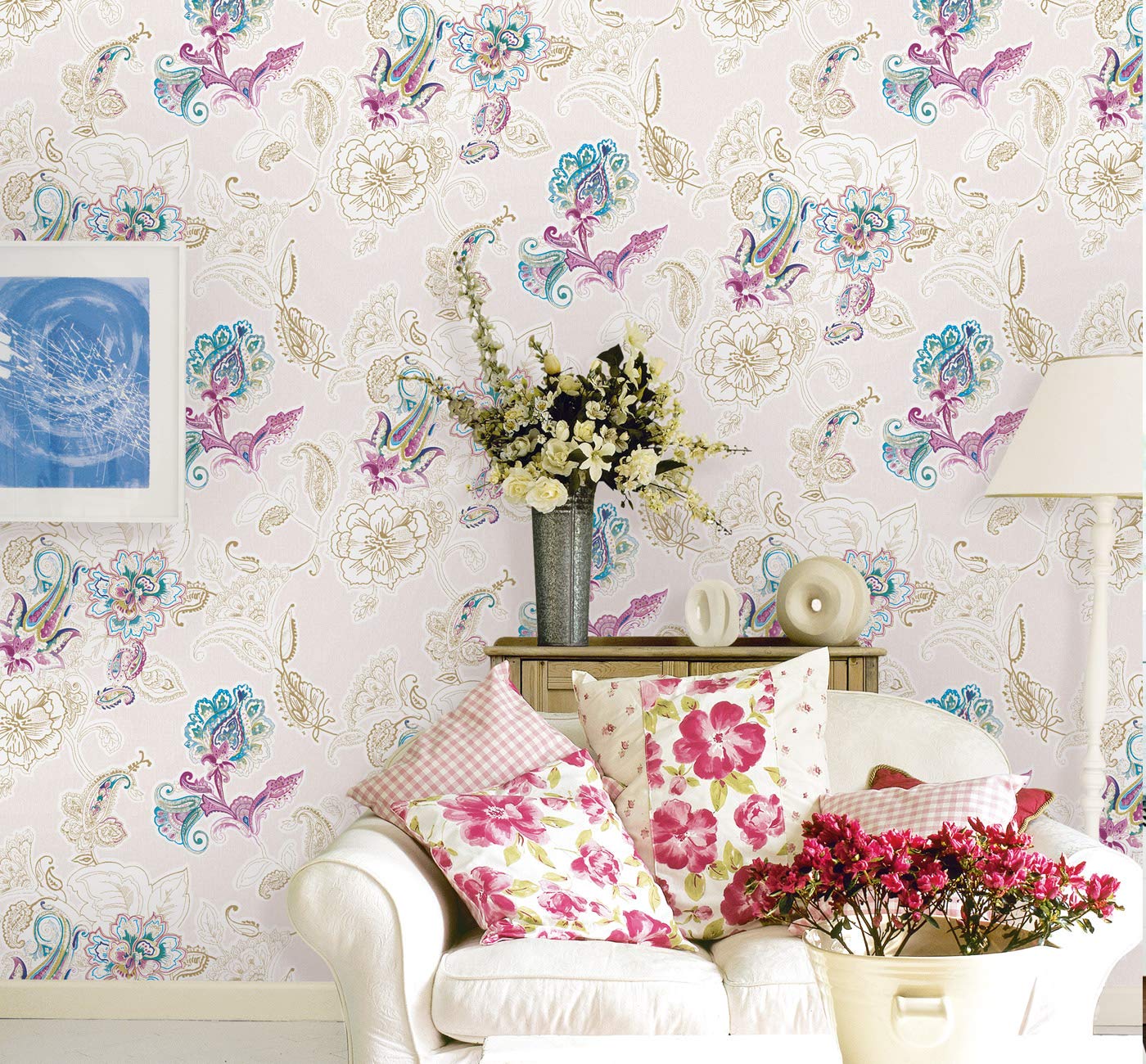 Buy Glowvia Flower Pattern Wallpaper For Wall, Multi - Lukisan Pohon Sakura Di Dinding , HD Wallpaper & Backgrounds