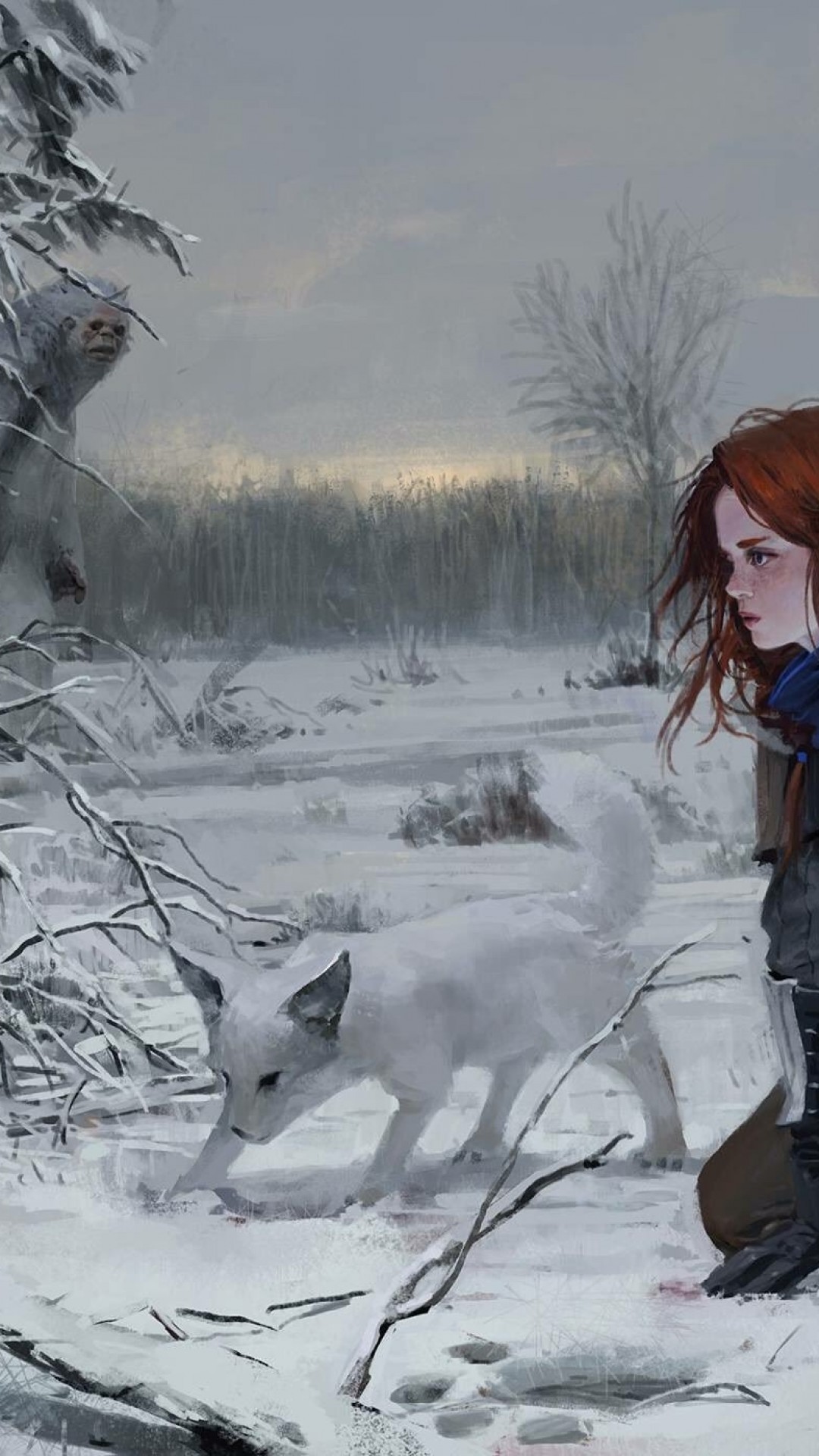 Fantasy Woman, Yeti, Snow, Hunt, Winter, Redhead - Winter Hunters Fantasy , HD Wallpaper & Backgrounds
