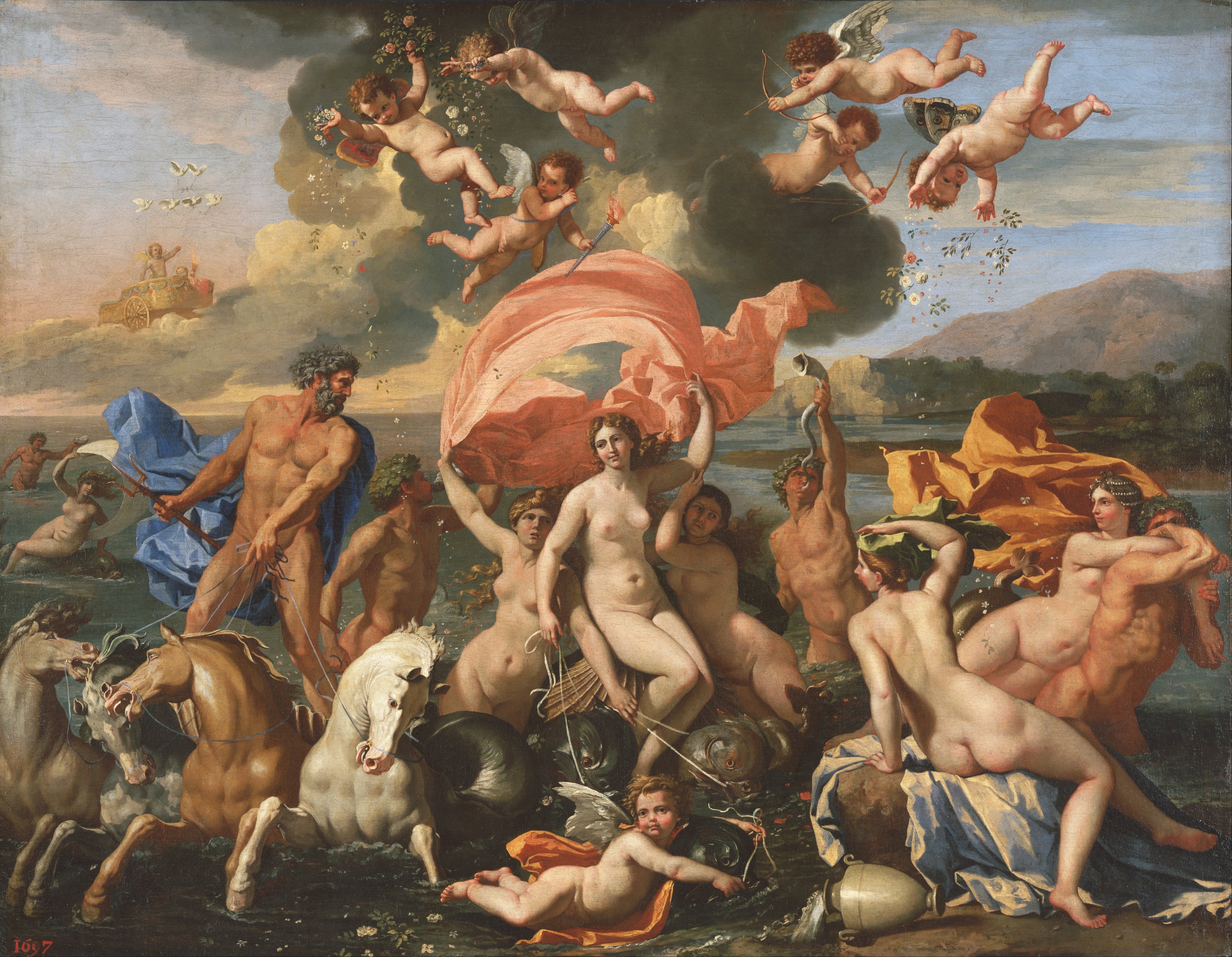 Greek Mythology Poseidon Neptune Temple Painting Wallpaper - Birth Of Venus Nicolas Poussin , HD Wallpaper & Backgrounds